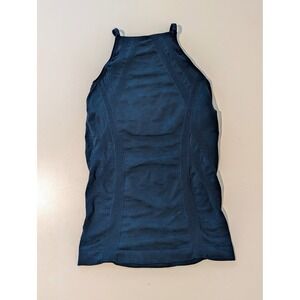 Athleta High Neck Seamless Textured Athletic Tank Top Teal Blue Size M